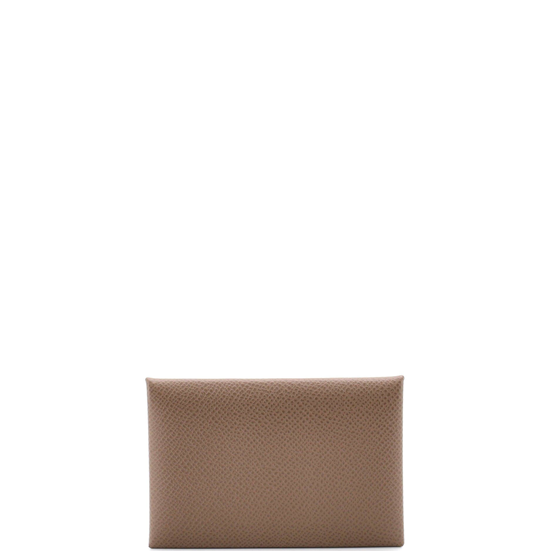 Pre-Owned Hermes Calvi Duo Card Holder Epsom, Alternate, color, Etoupe