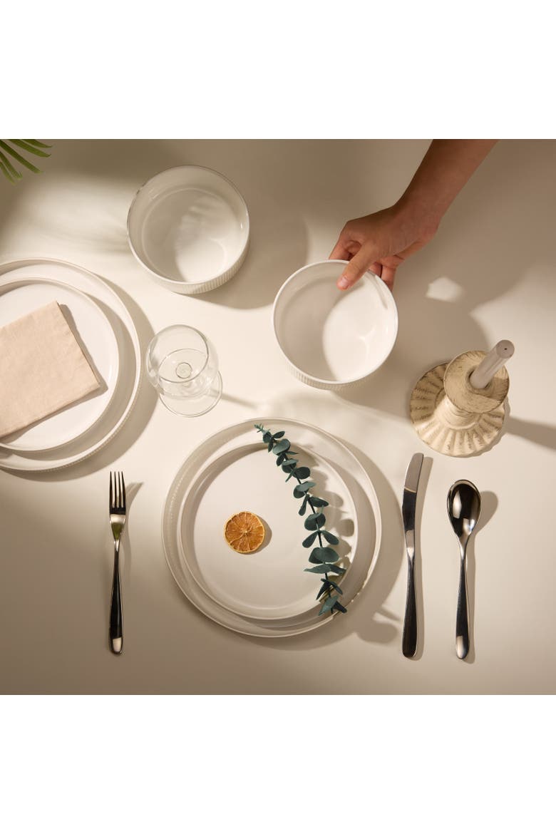 Hearthstone Collection Kook Ceramic Dinnerware Set - 12 Piece, Service for 4, Alternate, color, Powder White