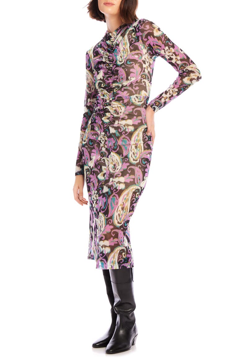 Selena Ruched Long Sleeve Midi Dress, Alternate, color, PAISLEY