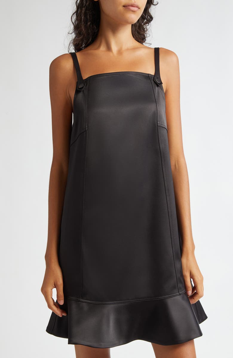 Ganni Duchesse Satin Minidress, Alternate, color, Black