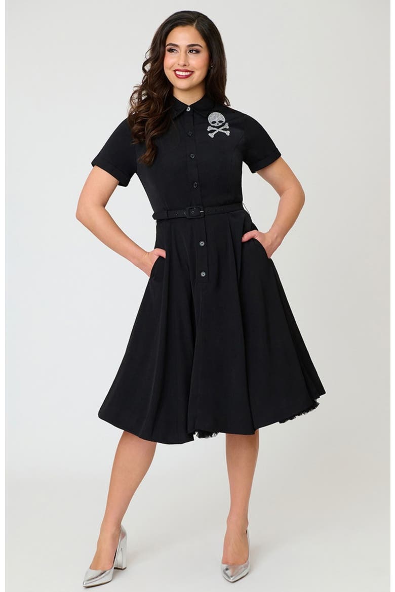 1940s Shirt Dress, Main, color, Black & Rhinestone Skull