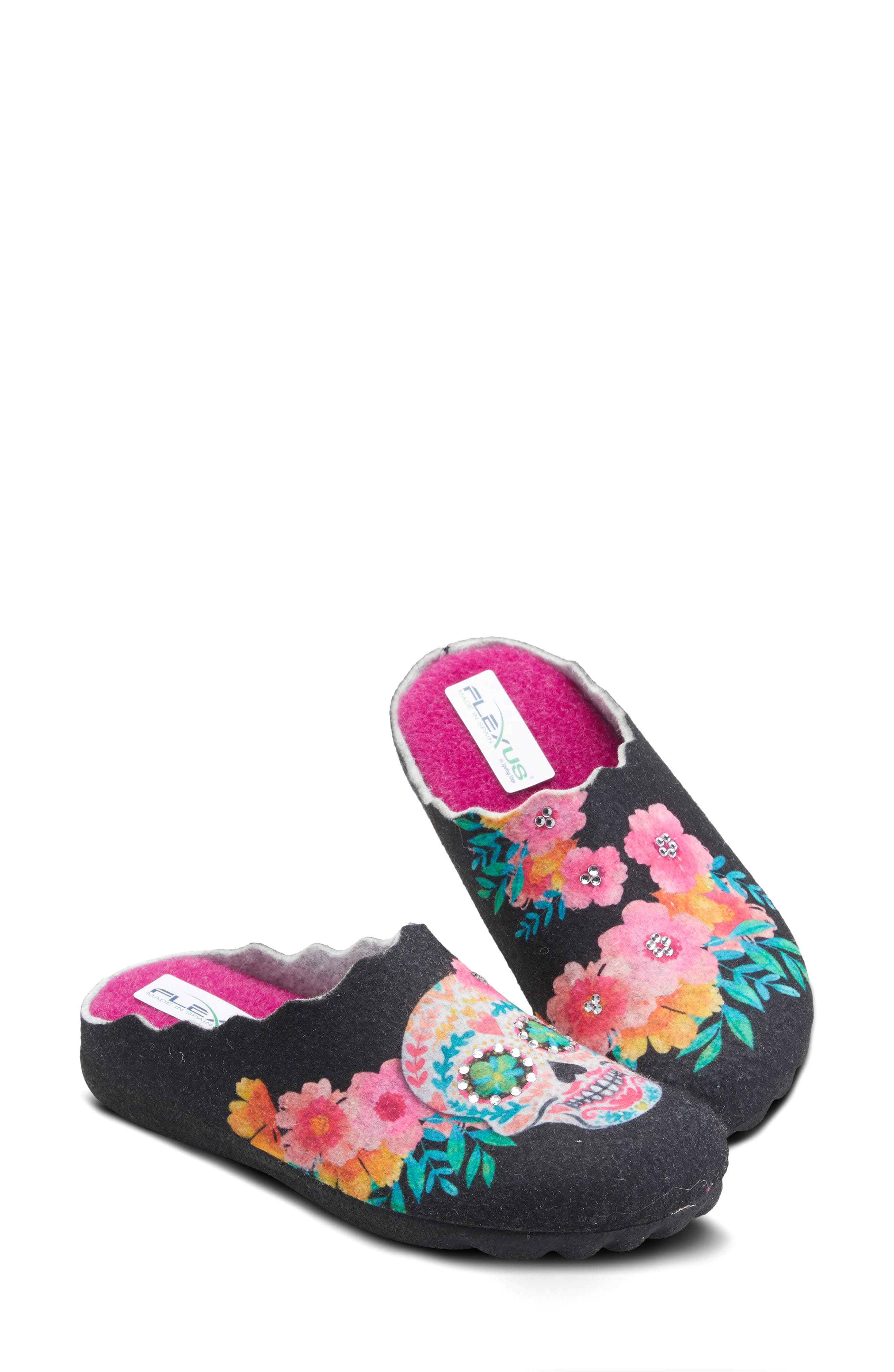 Flexus by Spring Step Sugar Skull Wool Mismatched Slippers, Main, color, 