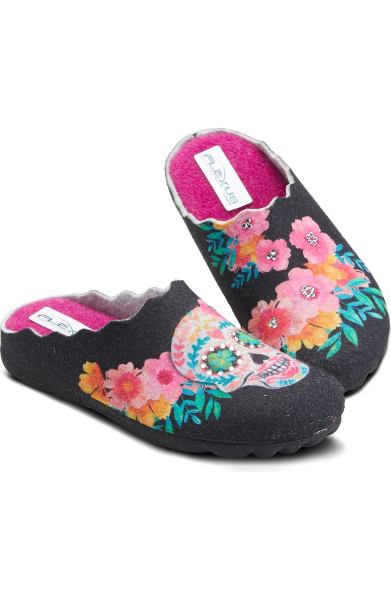 Flexus by Spring Step Sugar Skull Wool Mismatched Slippers, Main, color,