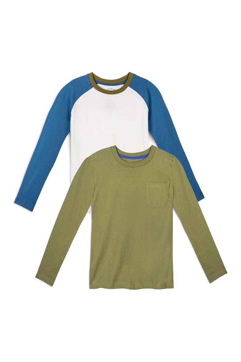 Organic Cotton Kids Long Sleeve T-Shirt 2-pack, Main, color, Olive, White and Blue
