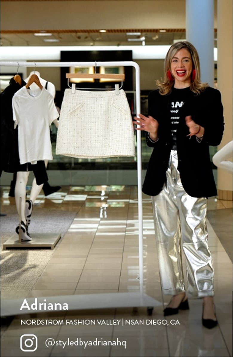Imitation Pearl Trim Metallic Tweed Skirt, sales video thumbnail