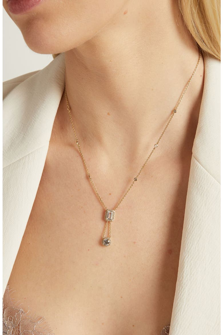 Lab Grown White Sapphire Edwardian Lariat Necklace, Alternate, color, White Gold Vermeil