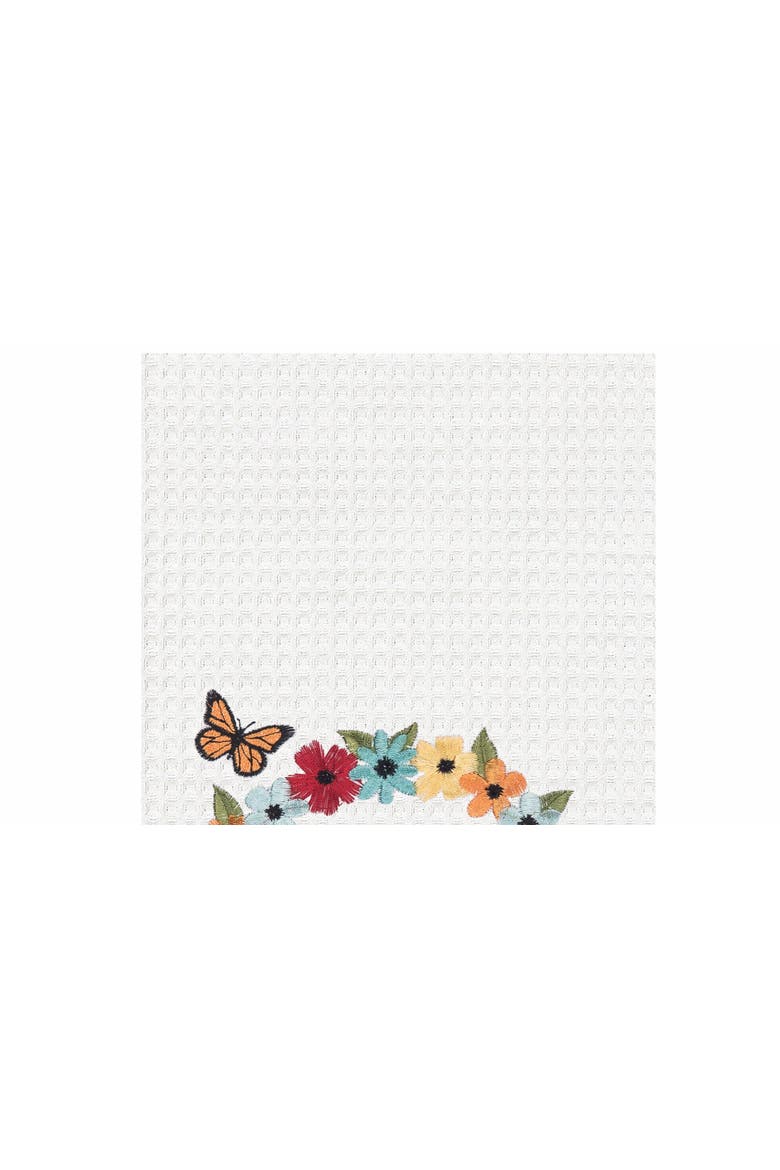 Life's A Garden Embroidered Cotton Waffle Weave Kitchen Towel, Alternate, color, White