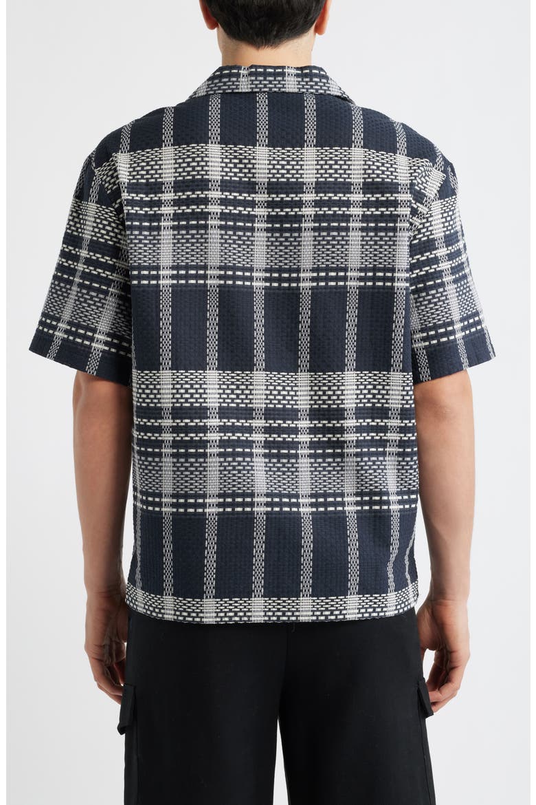 Plaid Cotton Camp Shirt, Alternate, color, DARK NAVY