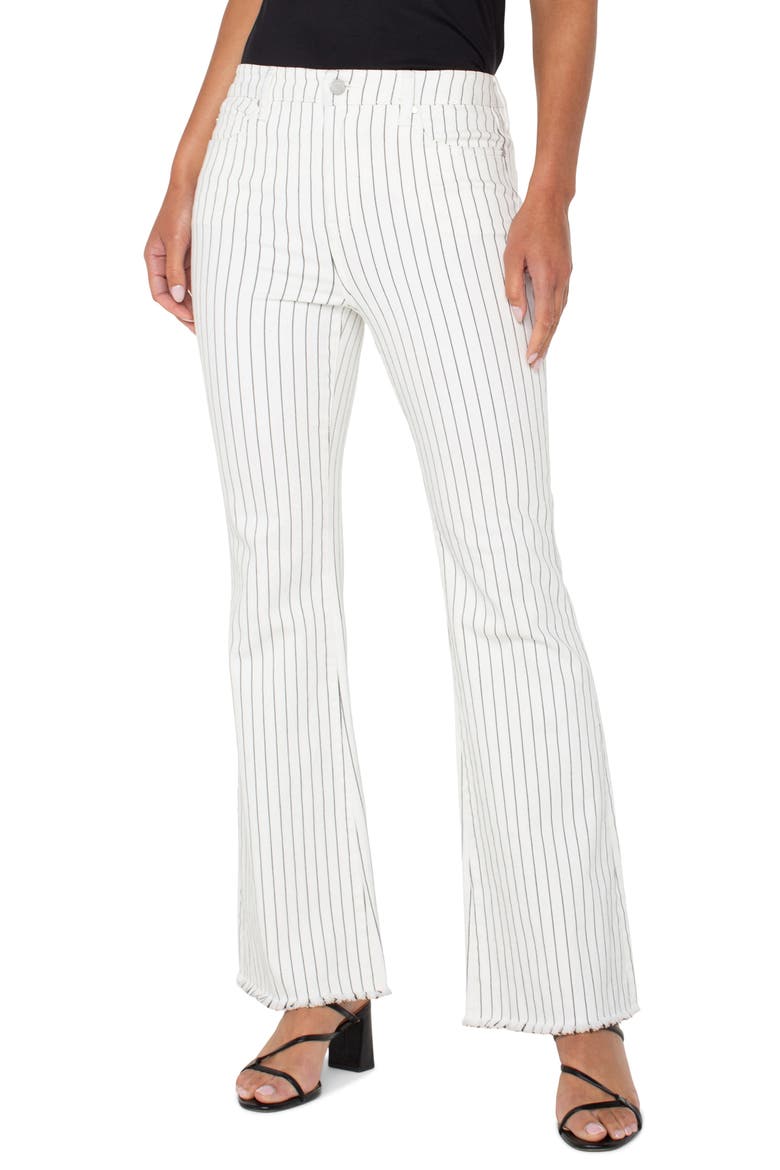 Hannah Pinstripe Frayed Flare Jeans, Main, color, WHITE BLACK PINSTRIPE