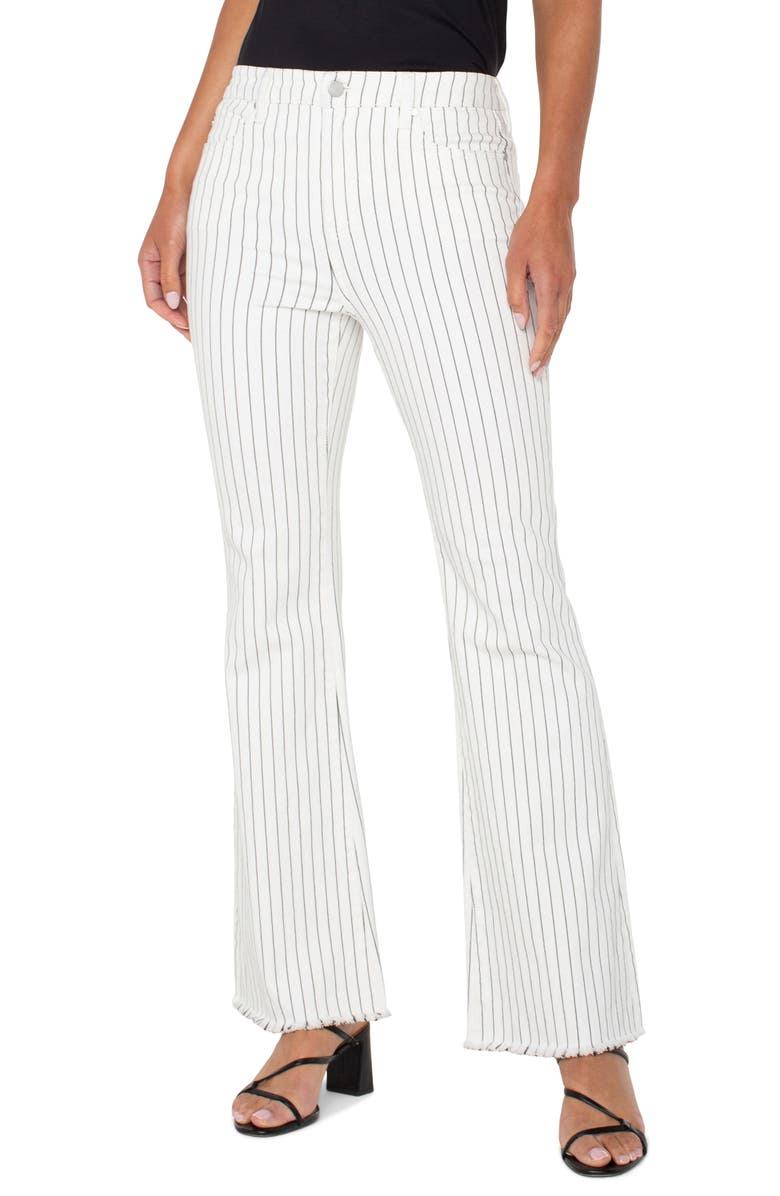 Liverpool Los Angeles Hannah Pinstripe Frayed Flare Jeans, Main, color, White Black Pinstripe