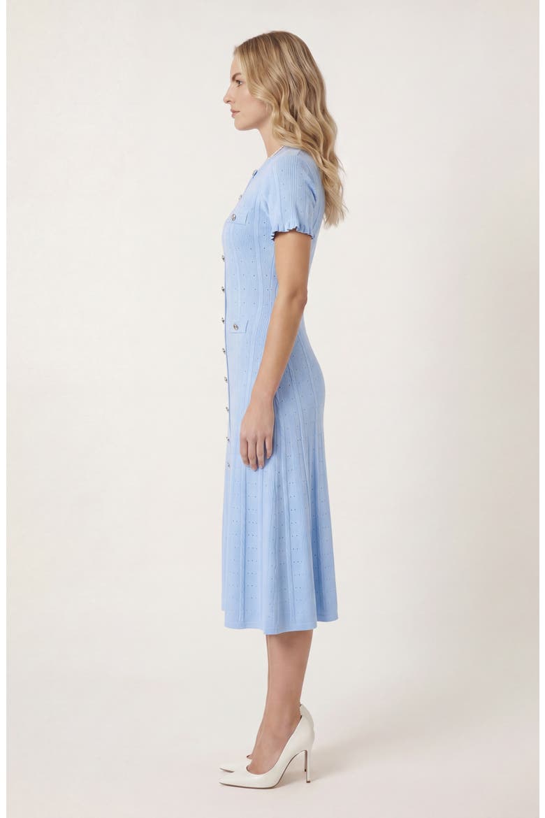 Button Front Knit Short Sleeve Midi Dress, Alternate, color, Blue
