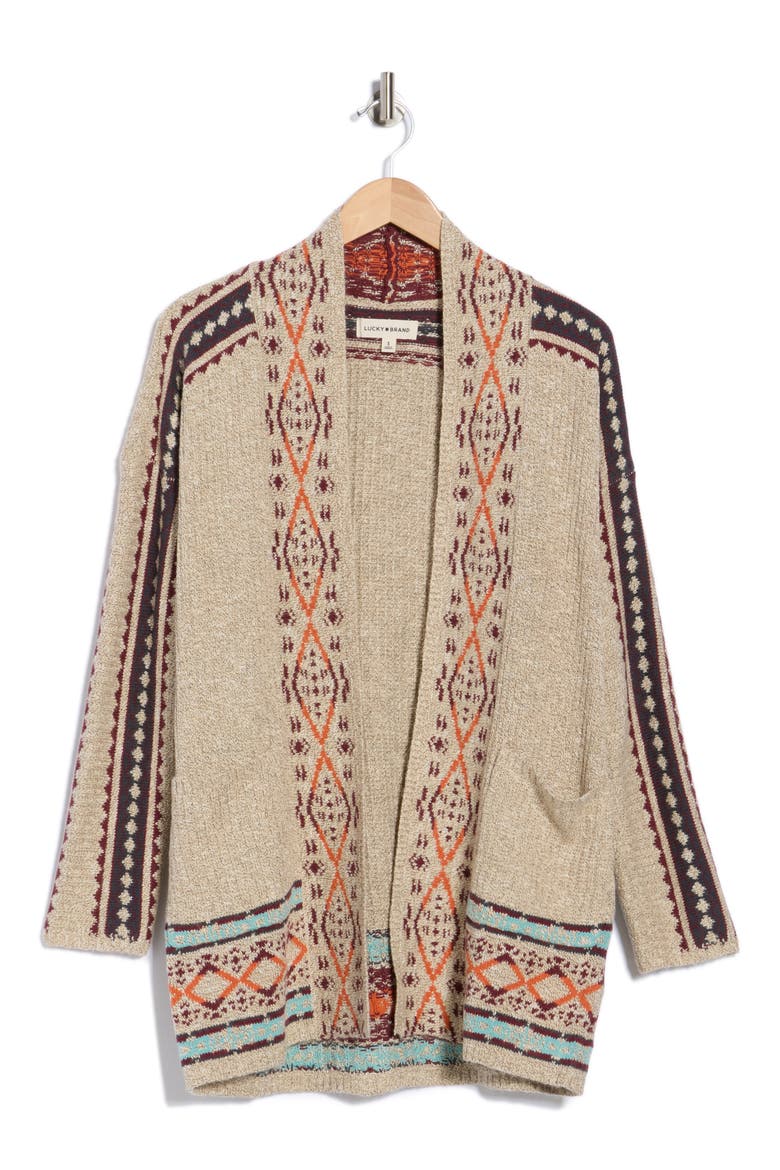 Geometric Border Pocket Cardigan, Alternate, color, NATURAL