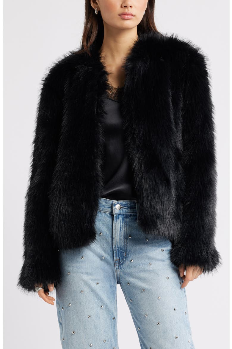 Faux Fur Jacket, Main, color, BLACK