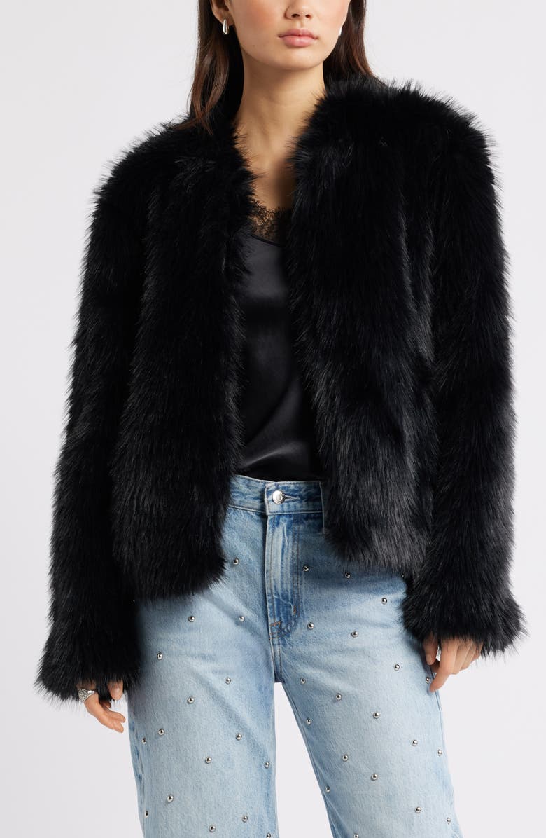 Open Edit Faux Fur Jacket, Main, color, Black