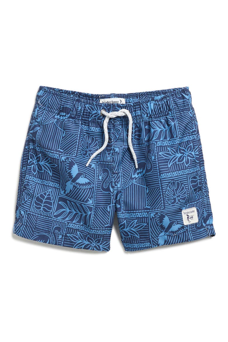 Kids' Flamingo Tiles Volley Swim Trunks, Main, color, NAVY