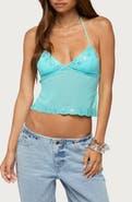 EDIKTED Allise Sequin Open Back Crop Halter Top