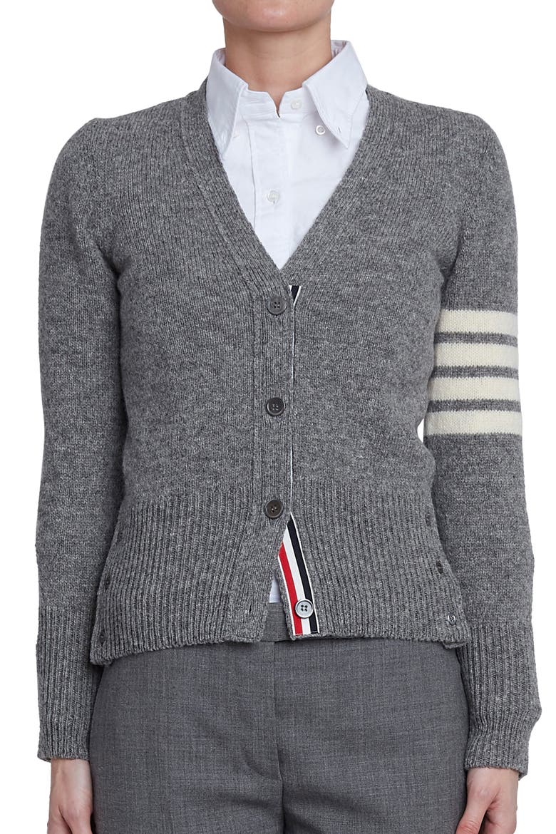 4-Bar V-Neck Wool Cardigan, Main, color, LIGHT GREY