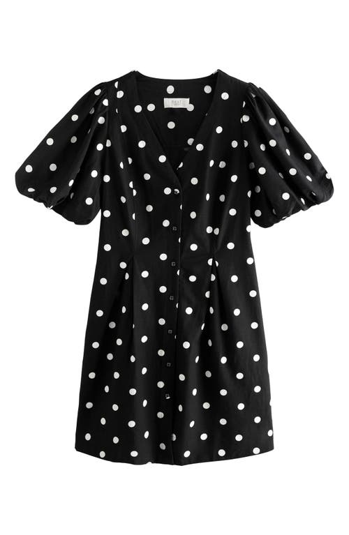 Next Puff Sleeve Polka Dot Dress In Black
