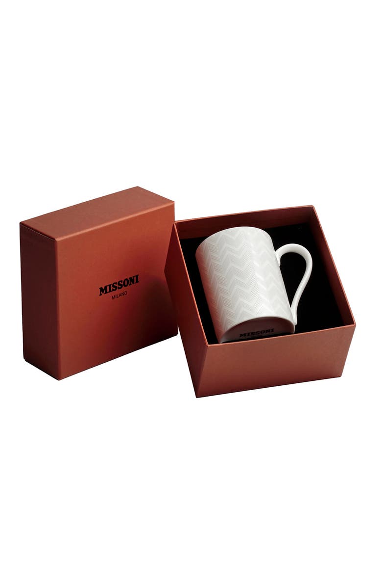 Missoni Home Tableware Mug Cup ZIG ZAG in Luxury Box White diam. 2.5", H 3.3", cap. 12.5 oz, Main, color, White