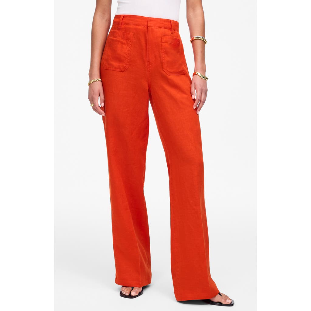 Madewell Patch Pocket Linen Flare Pants In Bright Flame