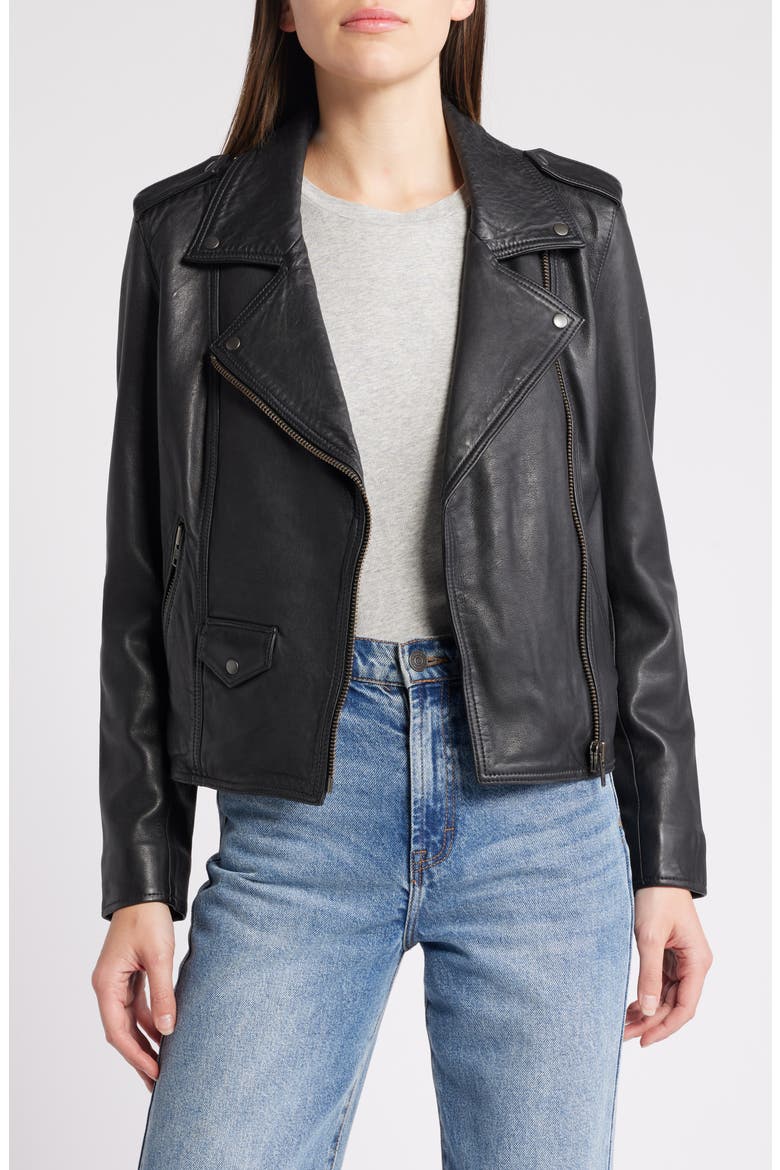 Leather Moto Jacket, Main, color, BLACK