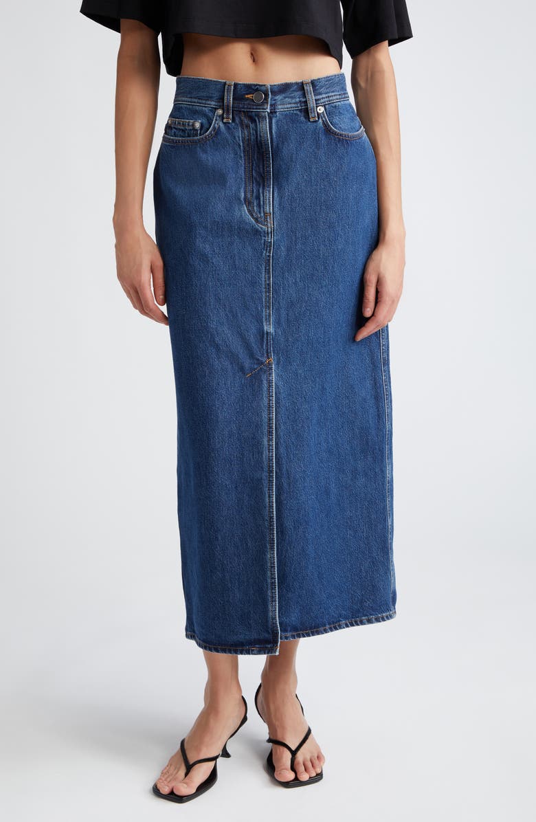 LOULOU DE SAISON Rona Denim Maxi Skirt, Main, color, Washed Blue