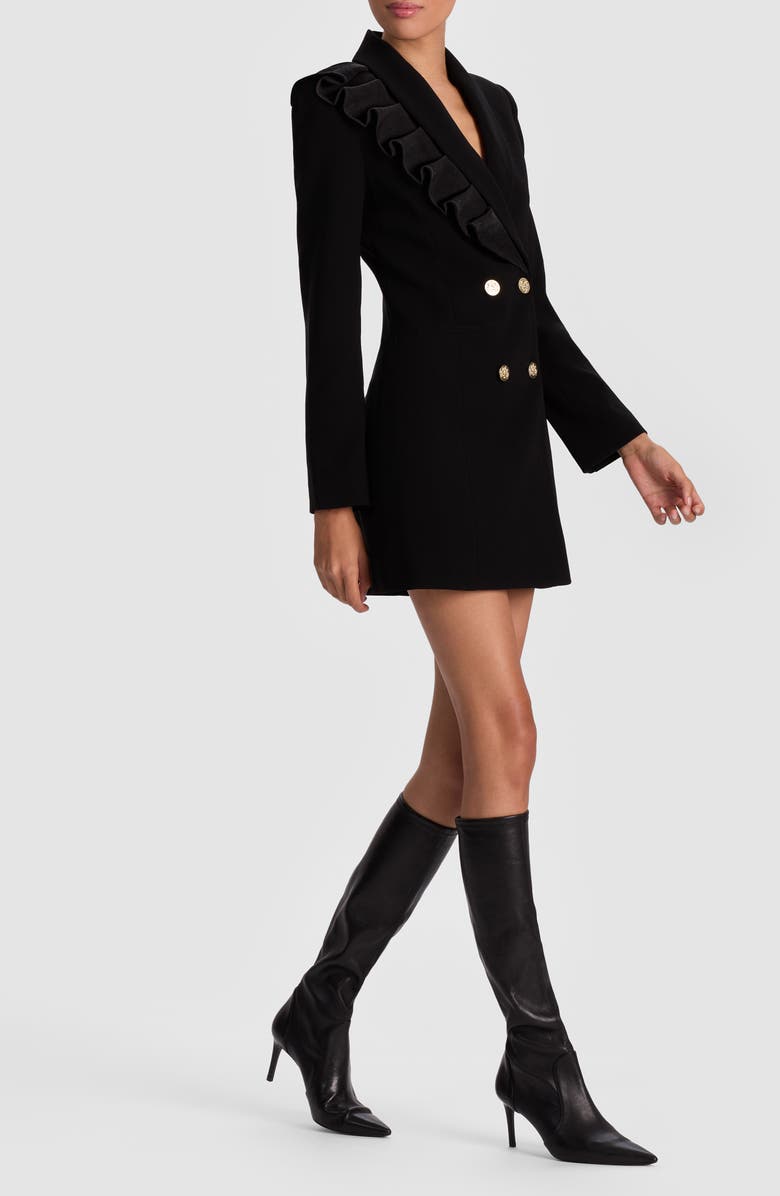 Alice + Olivia Latoya Ruffle Detail Long Sleeve Blazer Dress, Alternate, color, Black