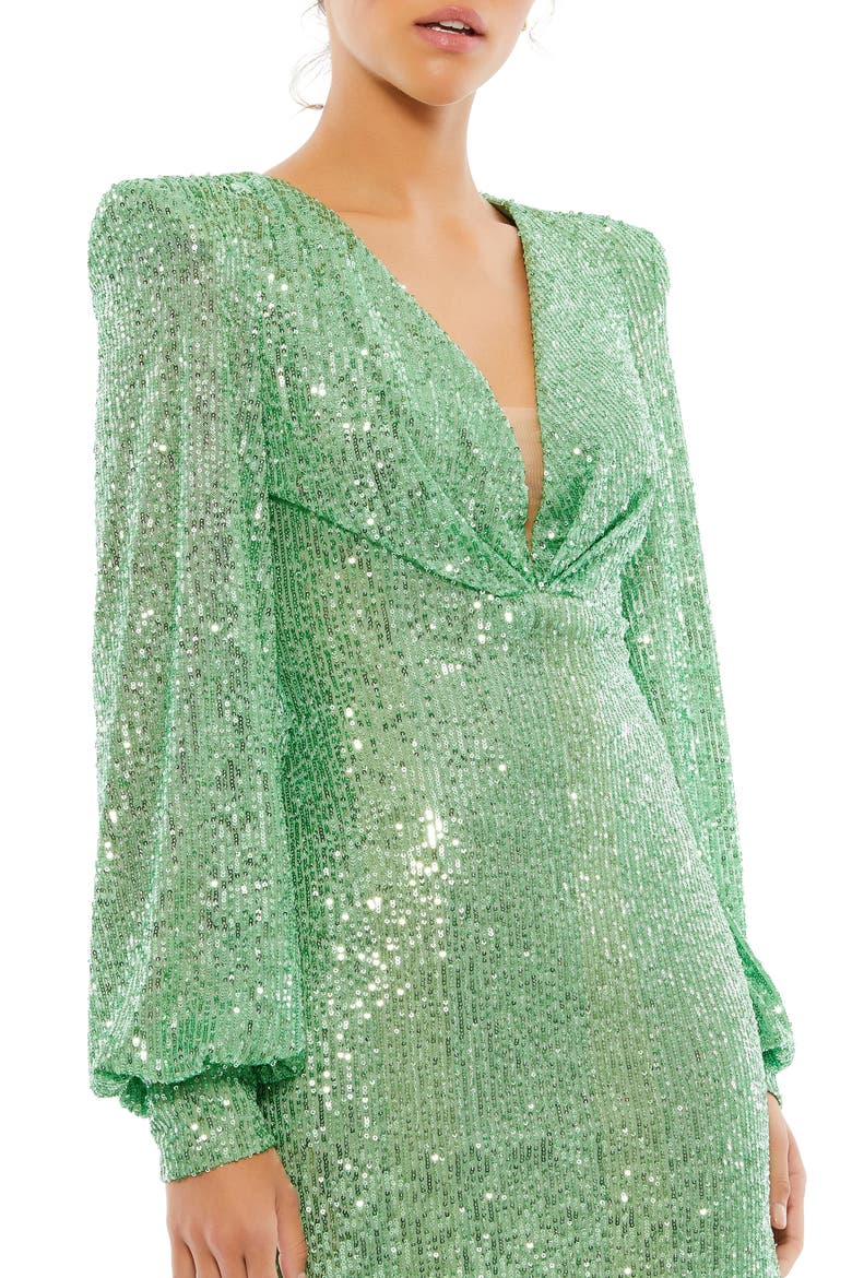 Sequin Bishop Sleeve Cocktail Dress, Alternate, color, LIGHT GREEN