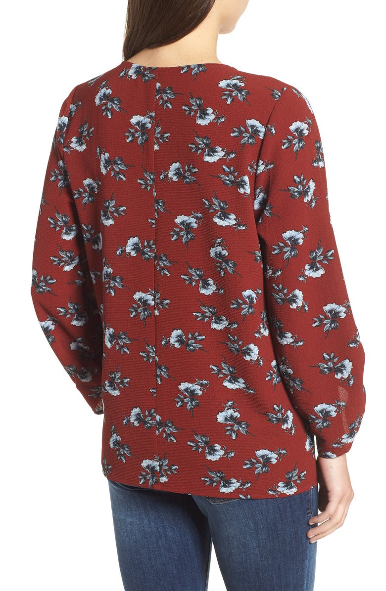 Bobeau Ruched Sleeve Stretch Crepe Blouse, Alternate, color,