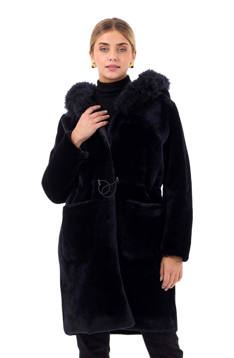 GORSKI Reversible Shearling Parka With Trim, Main, color, Navy/Black