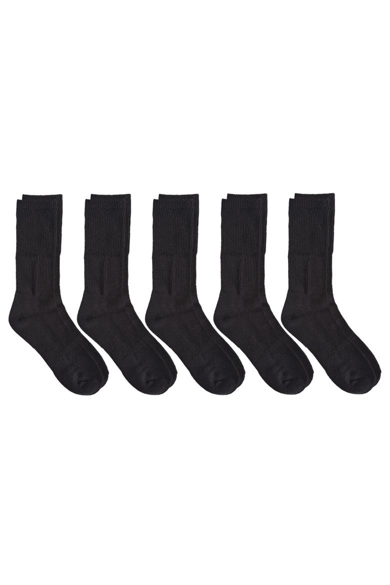 Organic Cotton Half Cushion Crew Sock 5-Pack, Alternate, color, Black