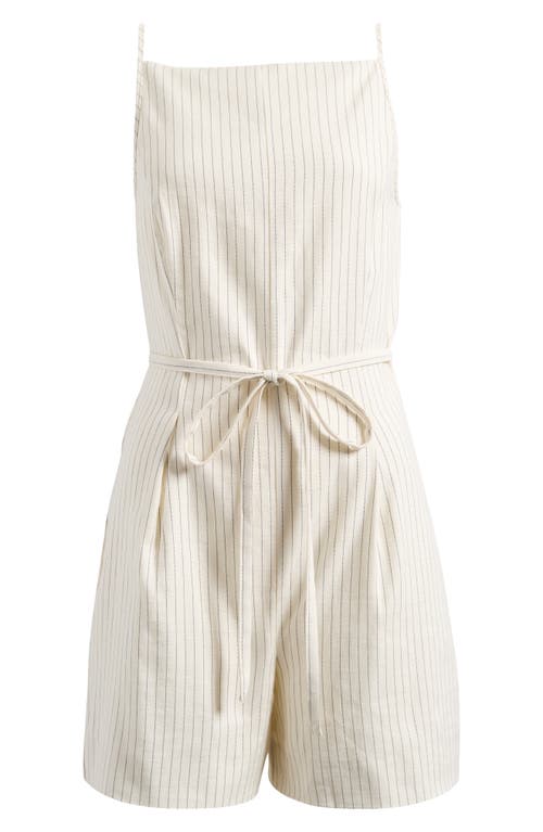 Shop Madewell Square Neck Sleeveless Pleated Romper In Tan And Black Stripe