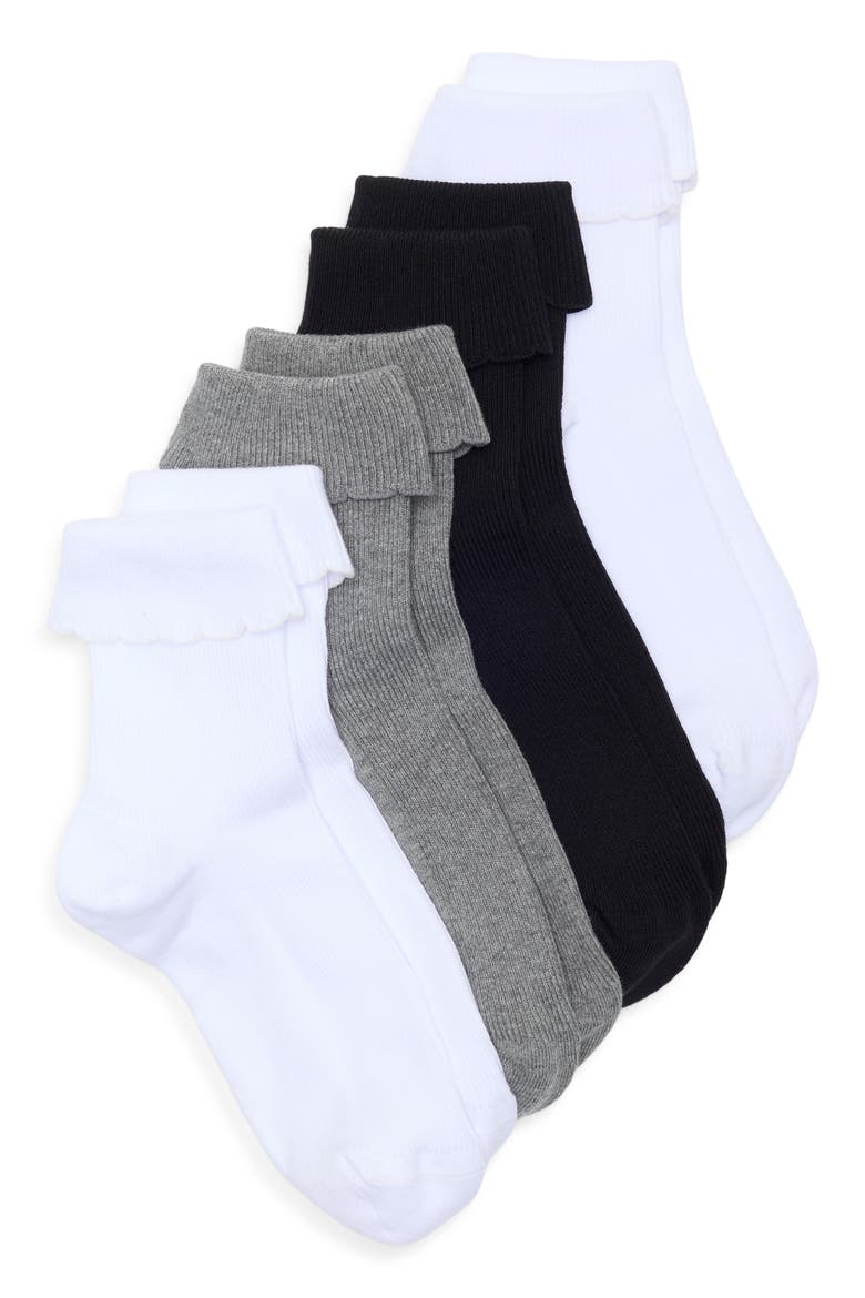 Assorted 4-Pack Turn Cuff Ankle Socks, Main, color, WHITE MULTI PACK