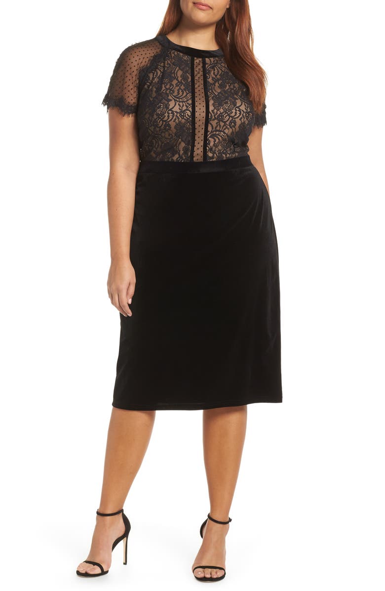 Tadashi Shoji Lace & Velvet Dress, Alternate, color,