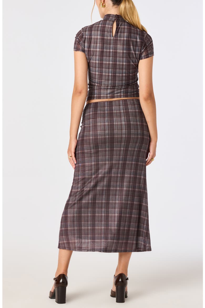 Baila Plaid Mesh Midi Skirt, Alternate, color, BROWN BLUE PLAID