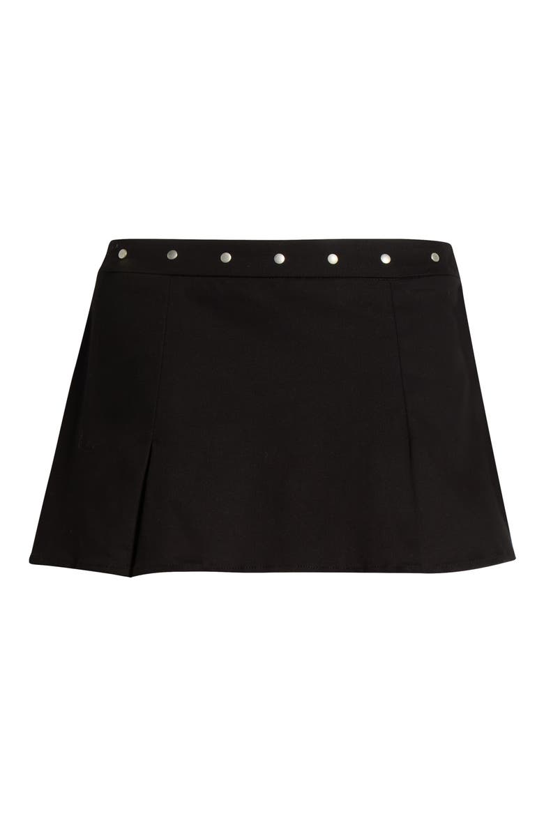 Stud Pleated Stretch Cotton Miniskirt, Alternate, color, BLACK
