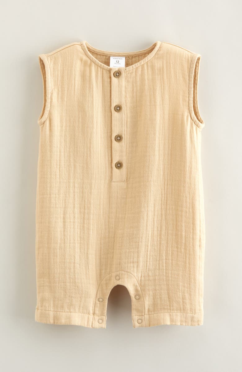 Nordstrom Cotton Gauze Henley Romper, Main, color, Tan Shore