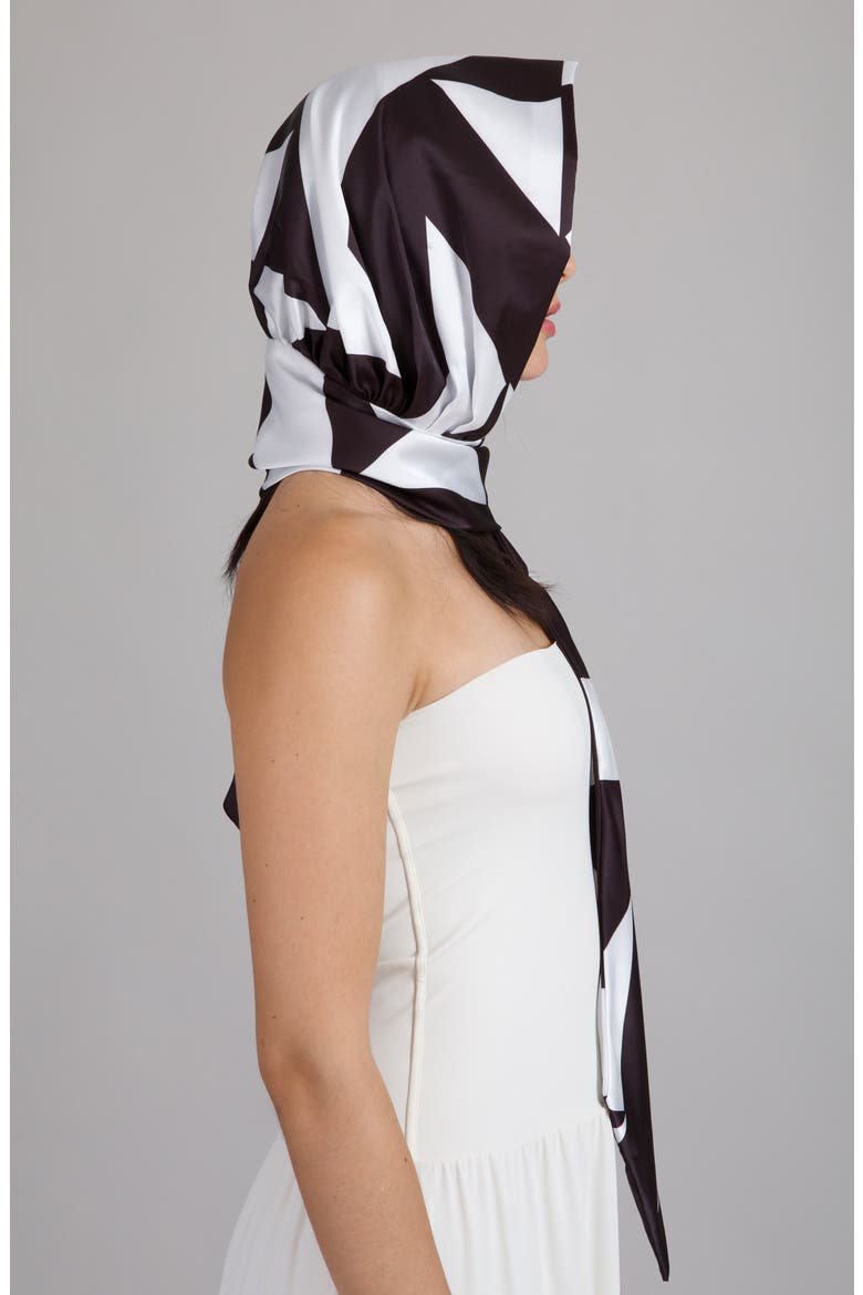 Babs Geometric Satin Head Scarf, Alternate, color, BLACK/ WHITE