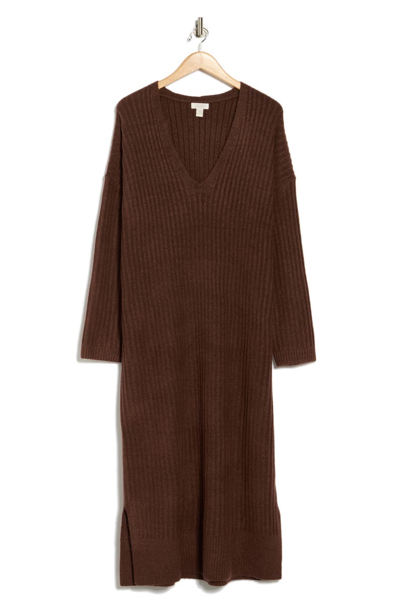 NORDSTROM RACK Ribbed Long Sleeve Sweater Dress, Alternate, color, Brown Malicacia