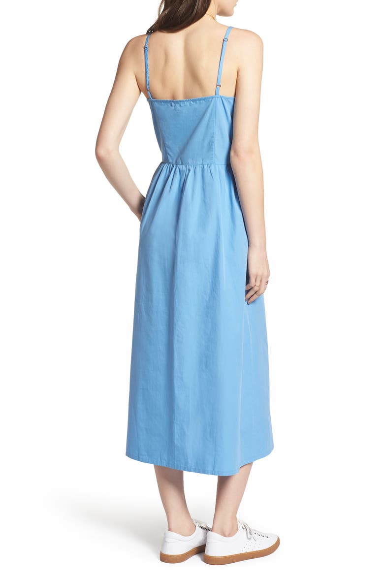 Button Front Midi Dress, Alternate, color, BLUE LAKE