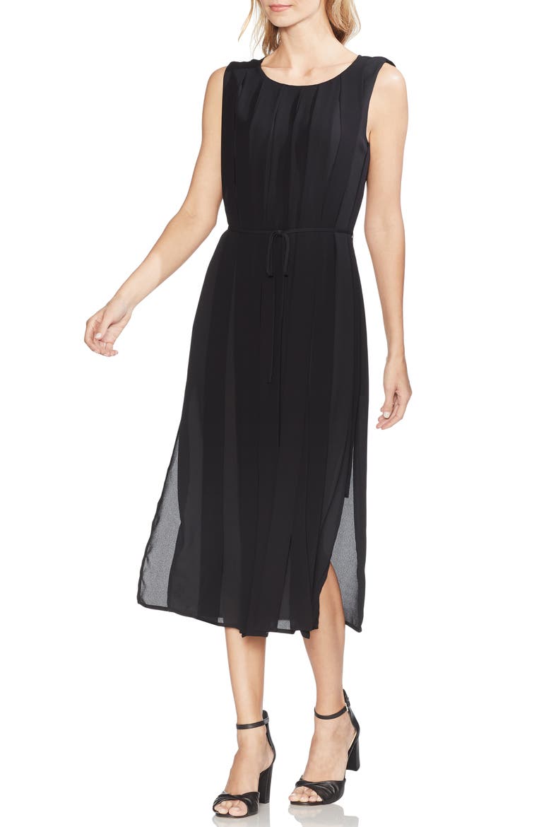 Pleated Overlay Sleeveless Dress, Main, color, RICH BLACK