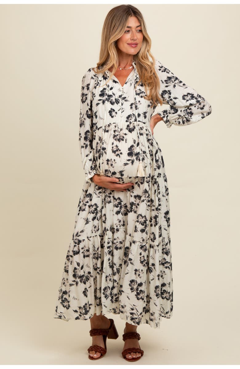 PinkBlush Floral Button Front Tiered Long Sleeve Maxi Dress, Alternate, color, 