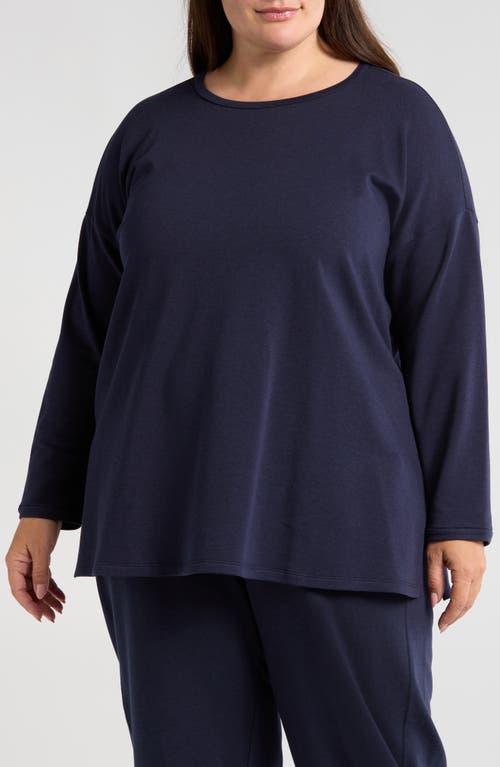 Eileen Fisher Crewneck Long Sleeve Longline Top In Ink