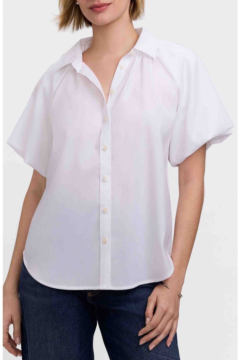 Paula Puff Sleeve Cotton Blend Button-Up Shirt, Main, color, WHITE