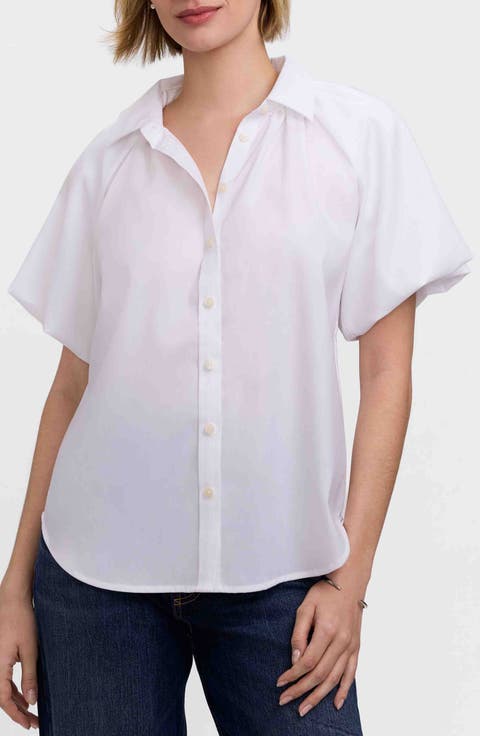 Paula Puff Sleeve Cotton Blend Button-Up Shirt