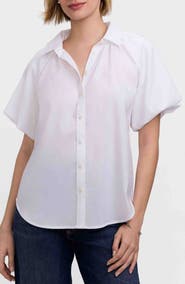 Foxcroft Paula Puff Sleeve Cotton Blend Button-Up Shirt