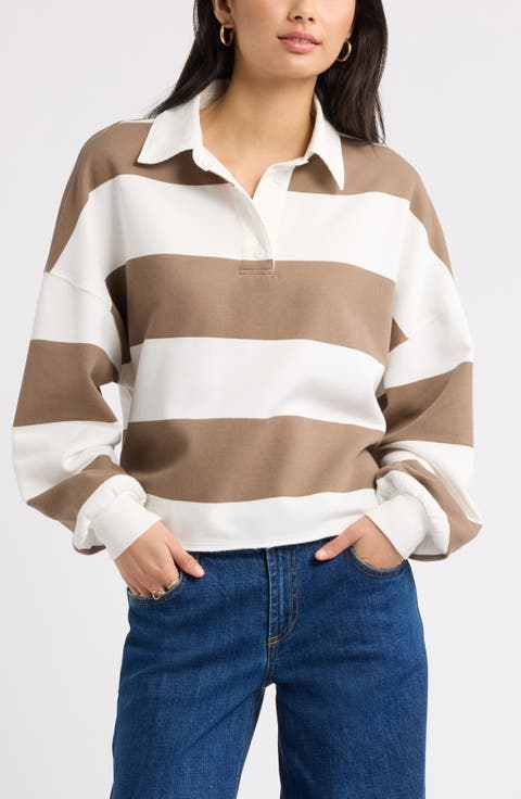 Stripe Cotton Blend Rugby Sweatshirt