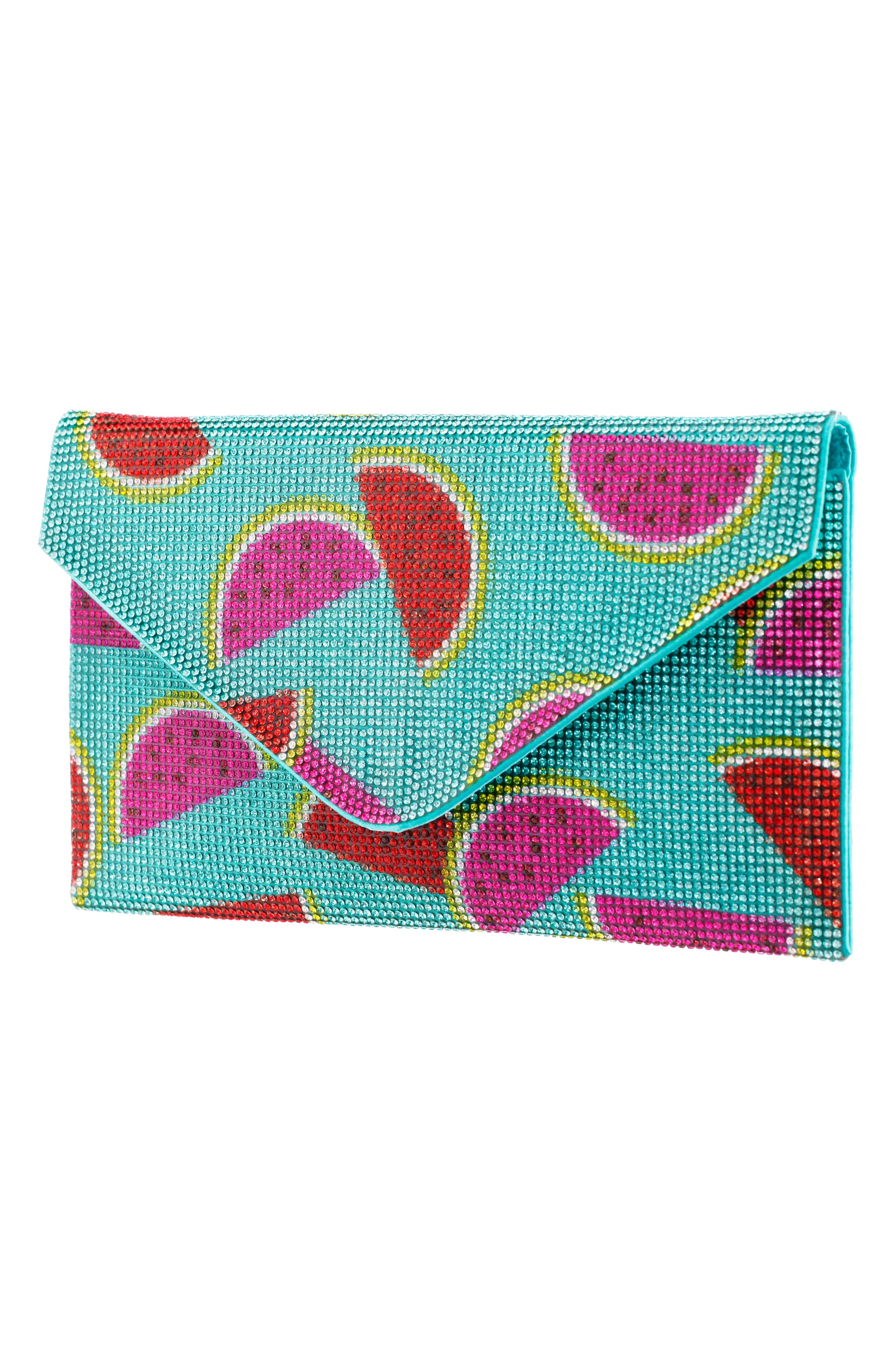 Nina Watermelon Print Crystal Envelope Clutch, Alternate, color, 