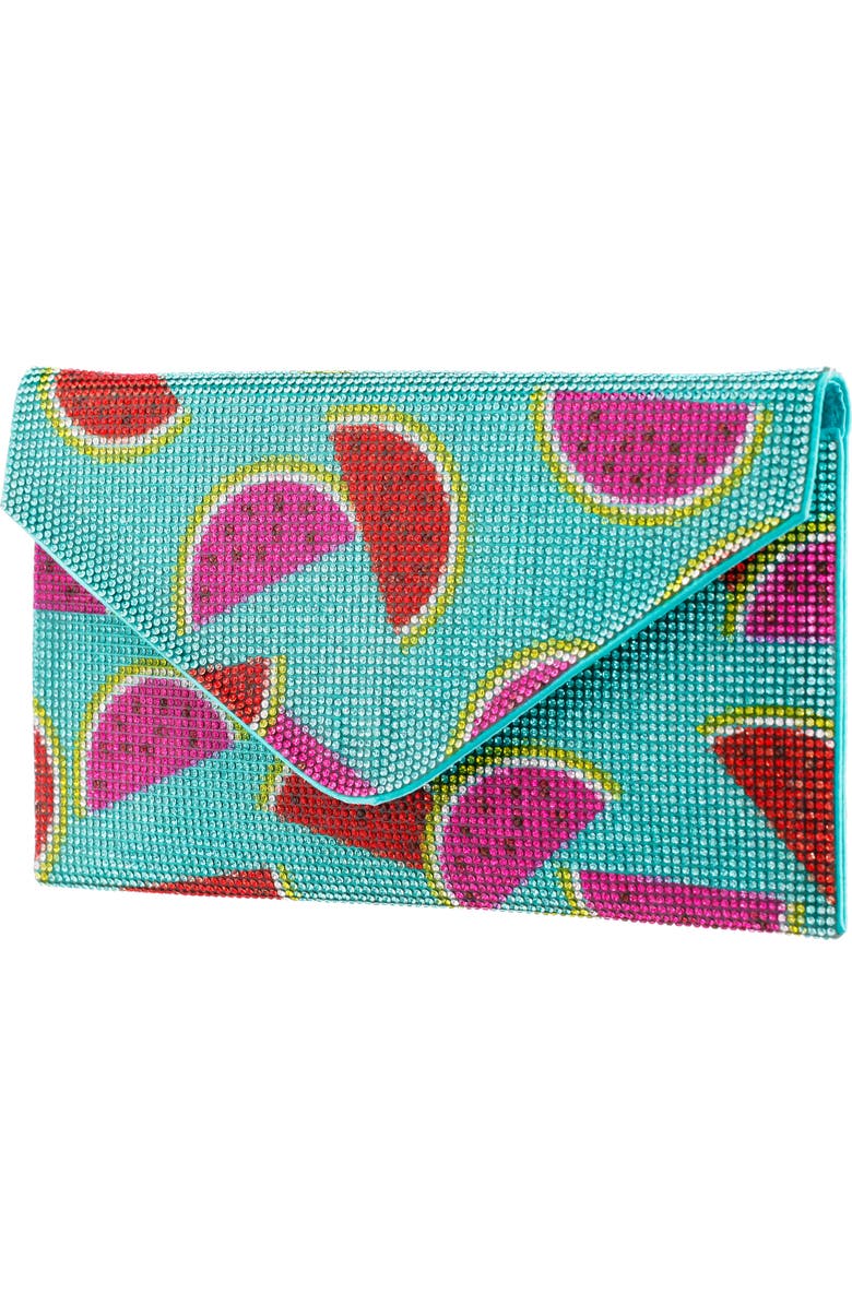 Nina Watermelon Print Crystal Envelope Clutch, Alternate, color,