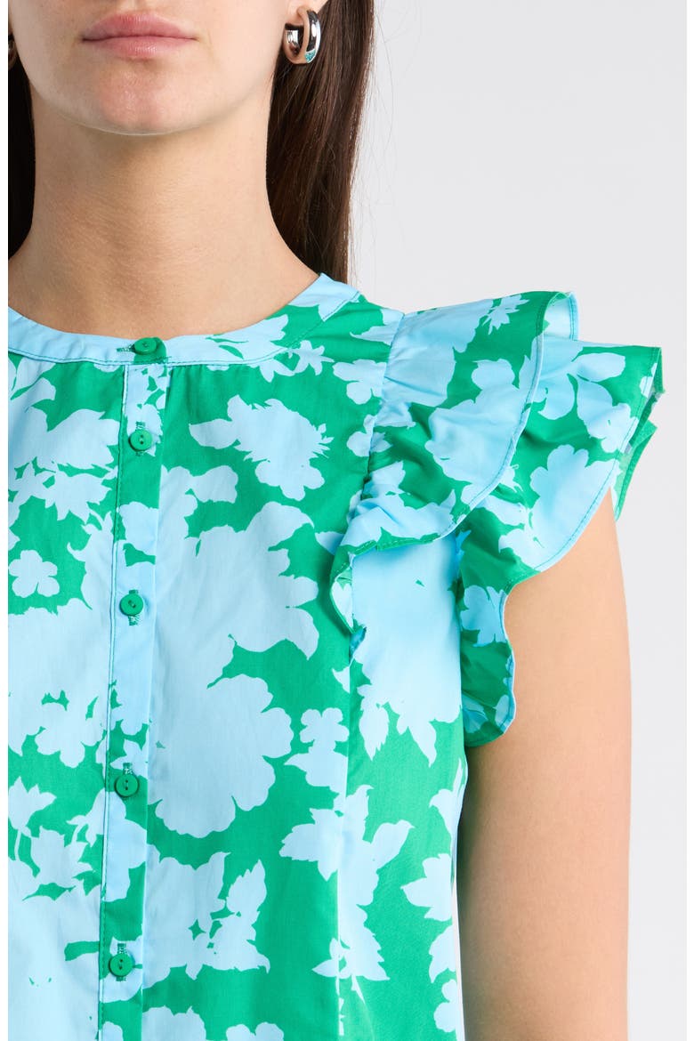 Riona Floral Sammi Cotton Button-Up Shirt, Alternate, color, BLUE-KELLY